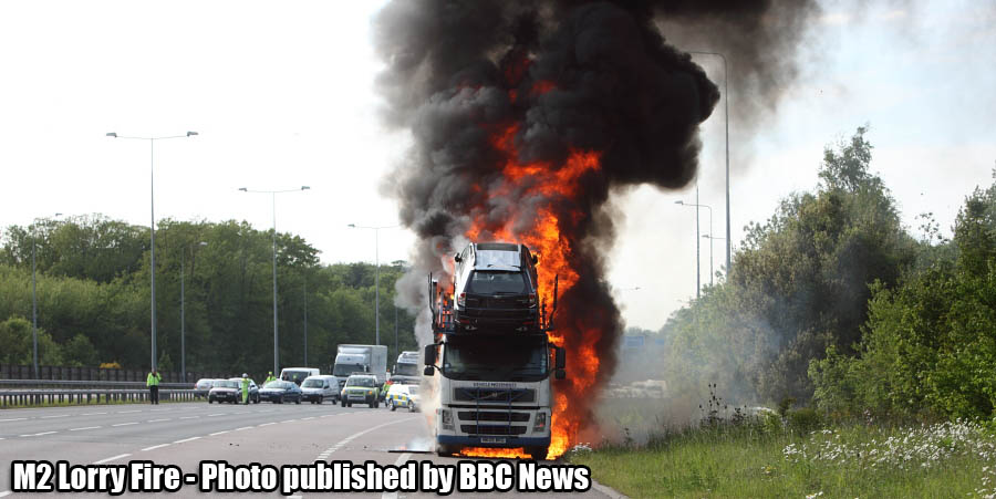 M2 in Kent - Car Transporter Fire